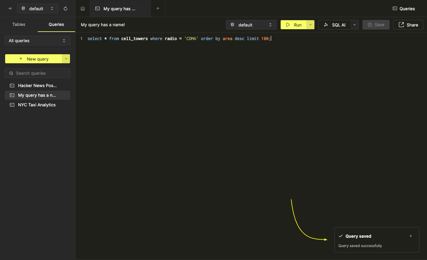 Кнопка сохранения на панели инструме�нтов редактора запросов